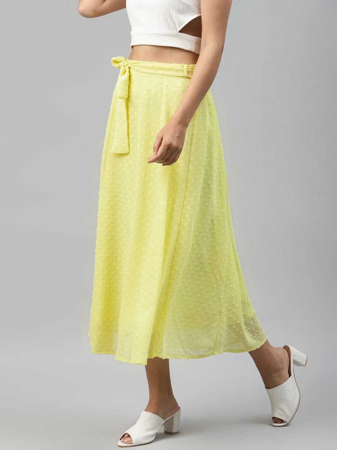 Yellow Dobby Flared Skirt | Women's Western Wear Online