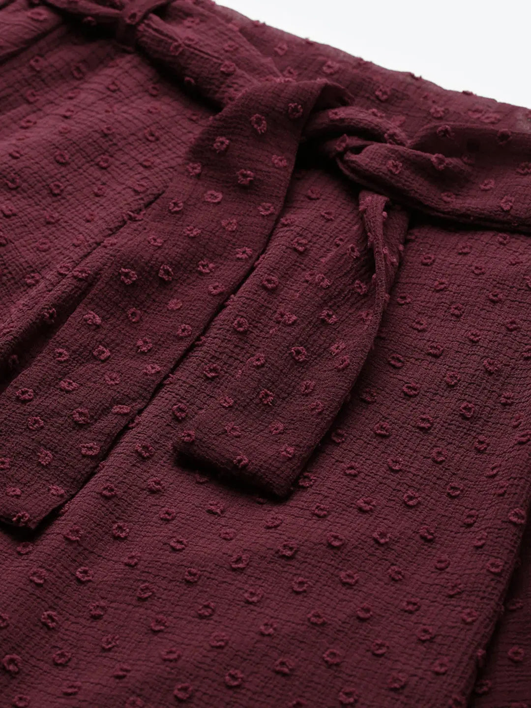 Burgundy Flared Skirt | Women's Dobby Skirt with Belt