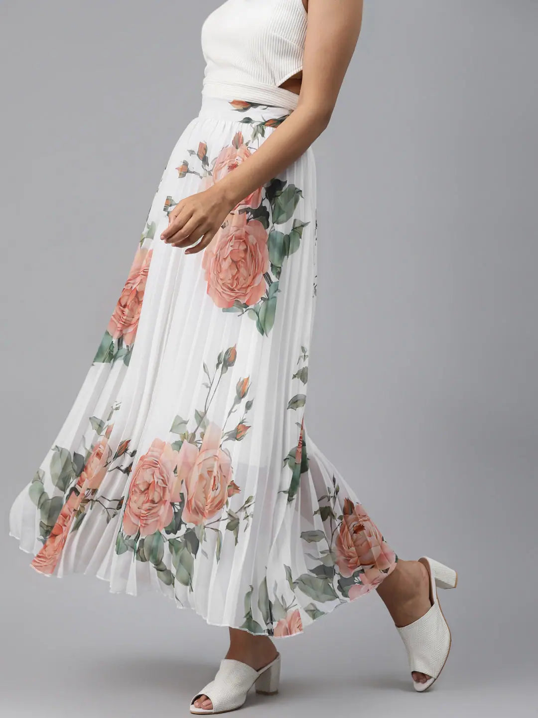 White Floral Maxi Skirt - Comfort Fit, Women's Fashion