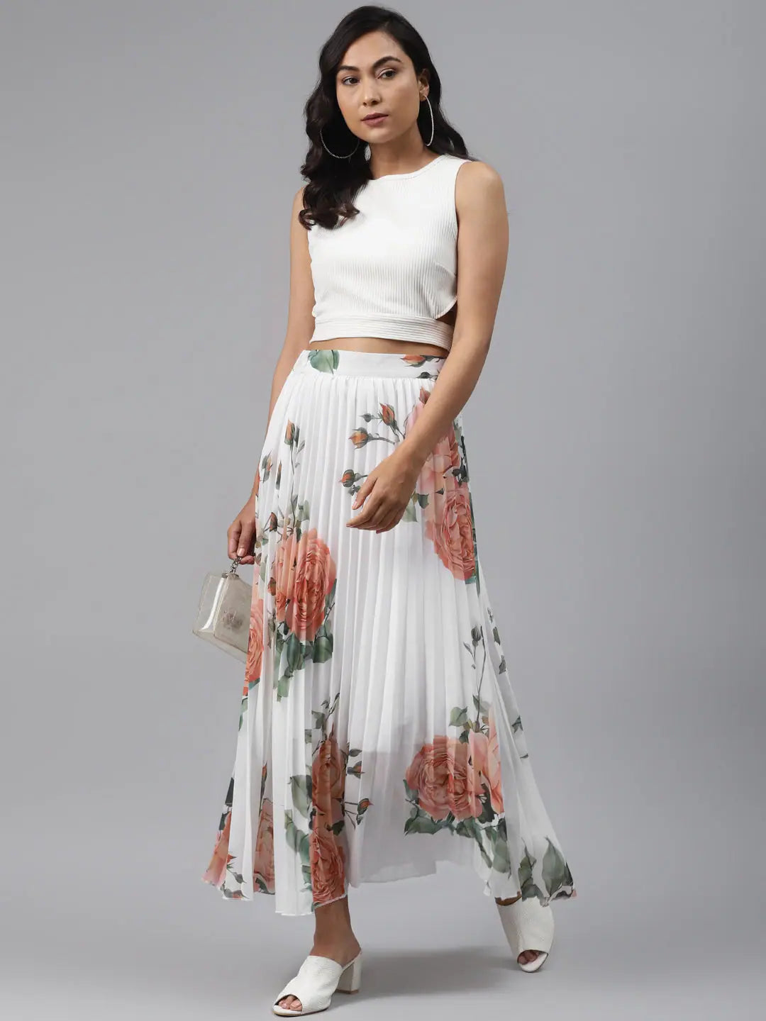 White Floral Maxi Skirt - Comfort Fit, Women's Fashion