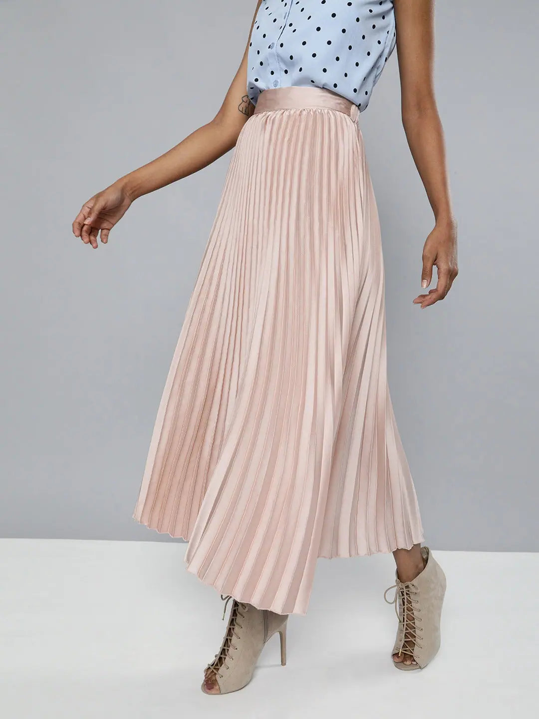 Pink Satin Pleated Maxi Skirt: Elegant Lehenga for Women