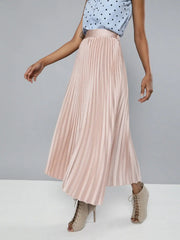 Champagne Pink Satin Pleated Maxi Skirt