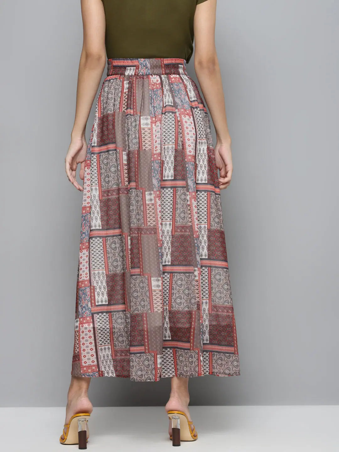 Brown Patch Print Maxi Skirt | Women's Lehenga | Ethnic Style