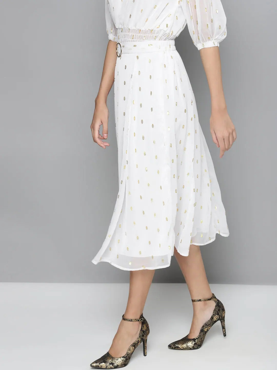 White Lurex Midi Skirt - Festive Lehenga for Women Online