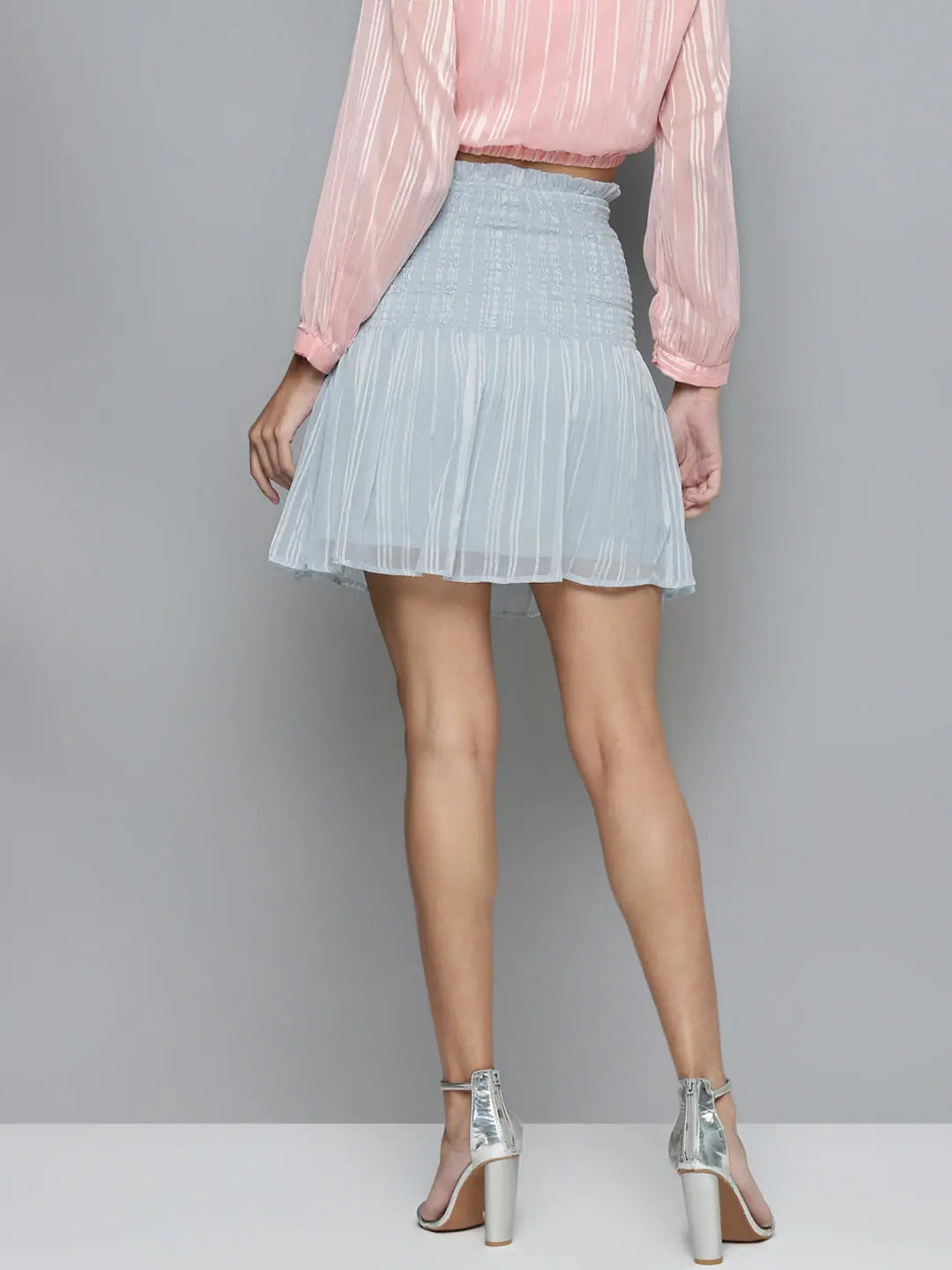 Blue Smoked Short Skirt - Designer Lehenga Choli for Women