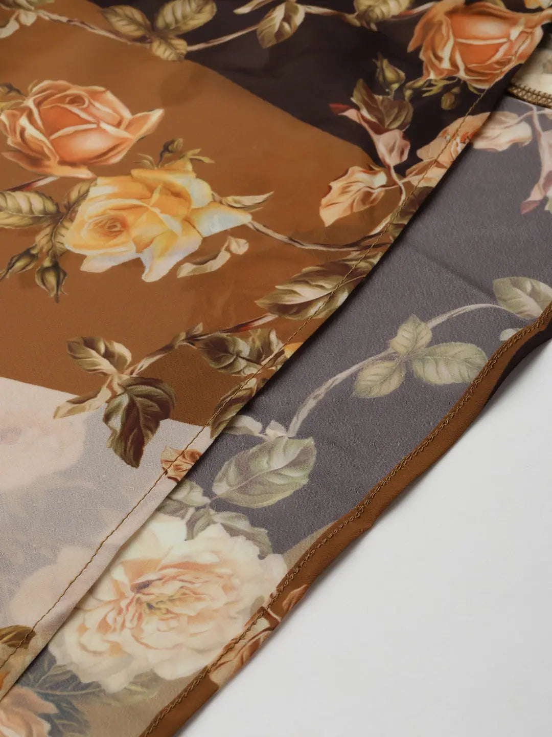 Brown Floral Skirt - Women's Western Wear Asymmetric Midi Skirt