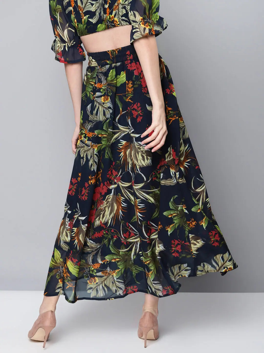 Navy Floral Maxi Skirt | Women's Lehenga for Festive Events