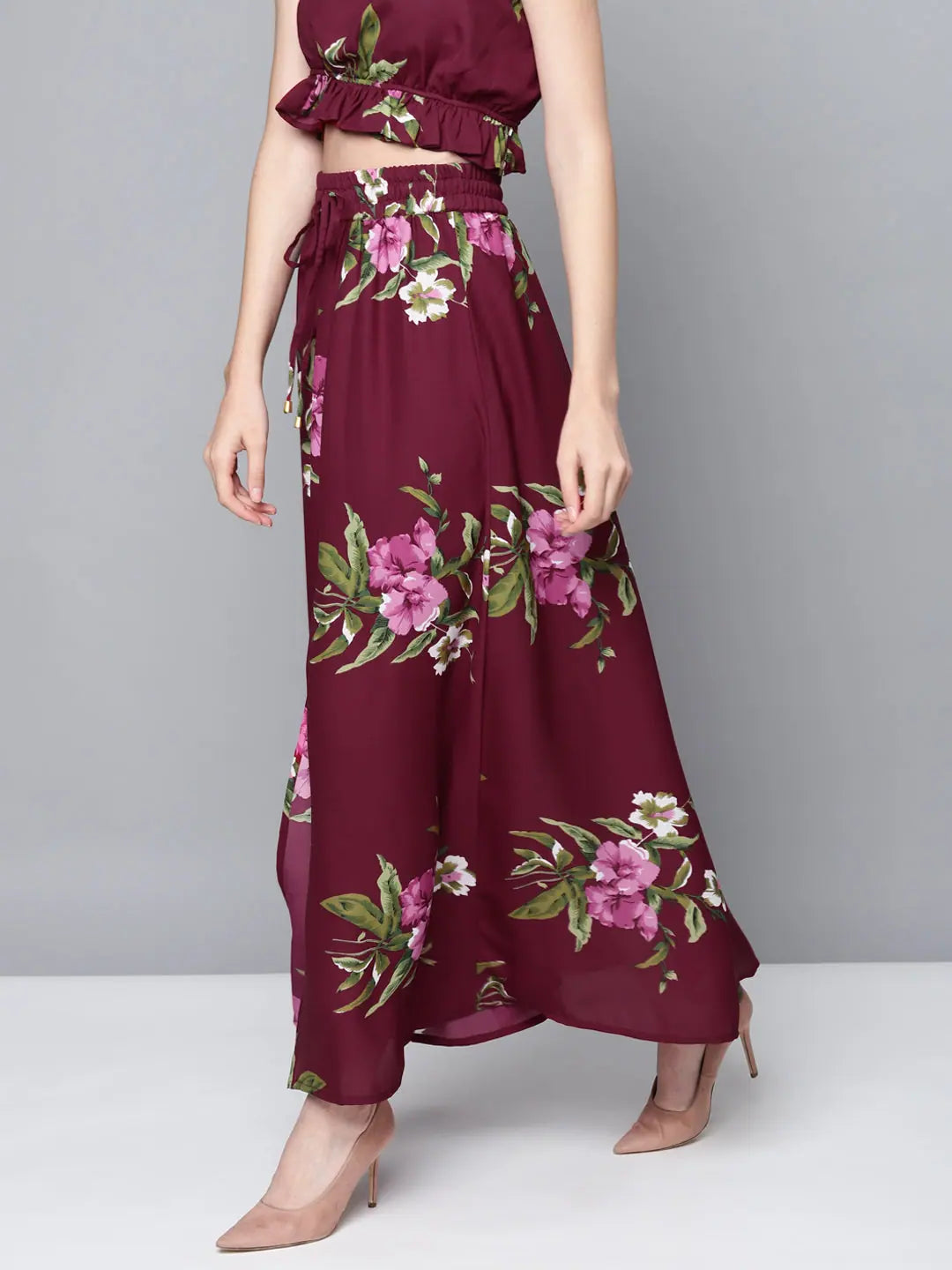 Maroon Floral Maxi Skirt - Women's Western Wear Outfits