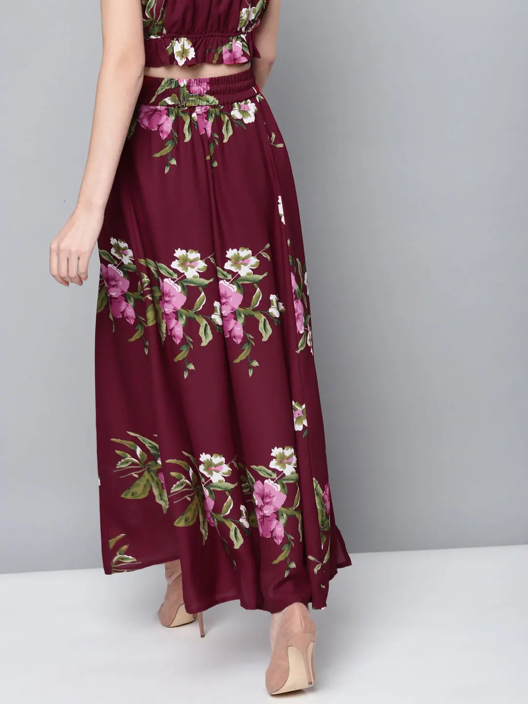 Maroon Floral Maxi Skirt - Women's Western Wear Outfits