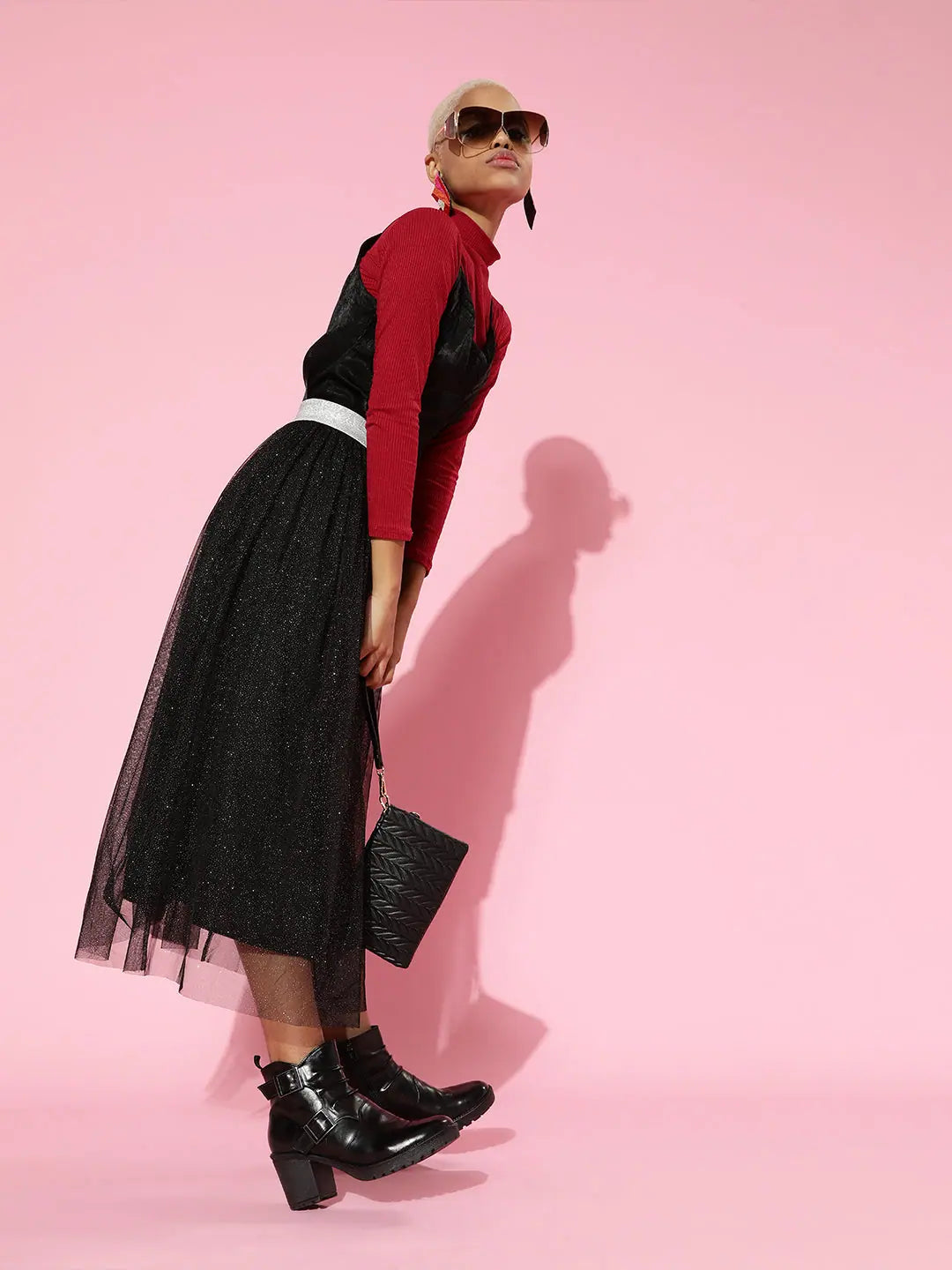 Black Lurex Maxi Skirt | Women's Party Wear Skirt Online