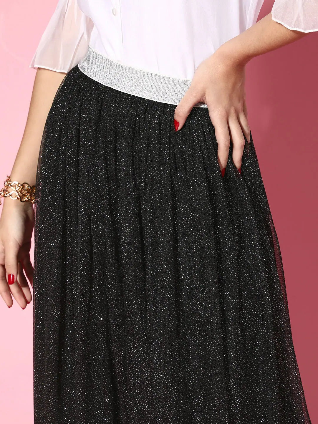 Black Mesh Lurex Maxi Skirt - Women's Western Clothing
