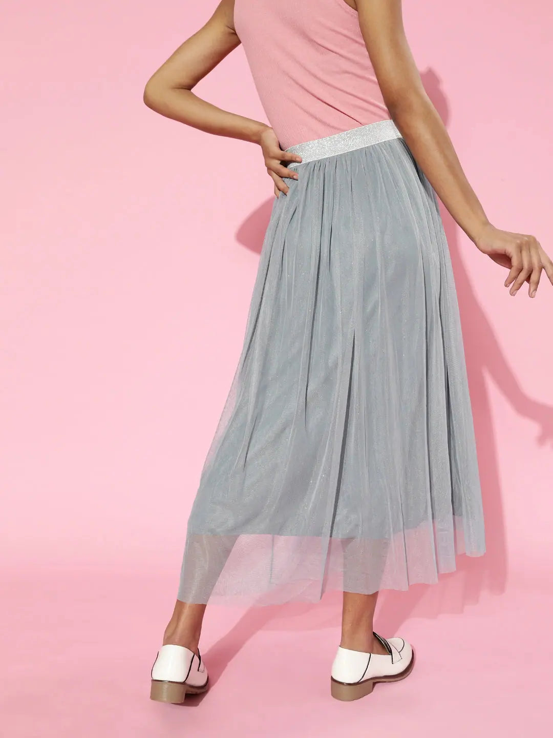 Blue Lurex Maxi Skirt - Mesh Fabric, Comfort Fit