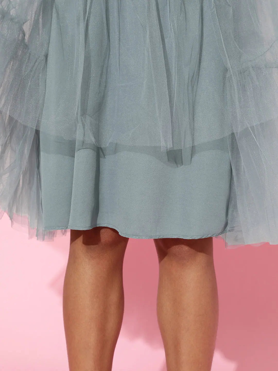 Blue Lurex Maxi Skirt - Mesh Fabric, Comfort Fit