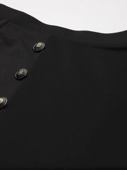 Black Scuba Front Slit Flared Midi Skirt