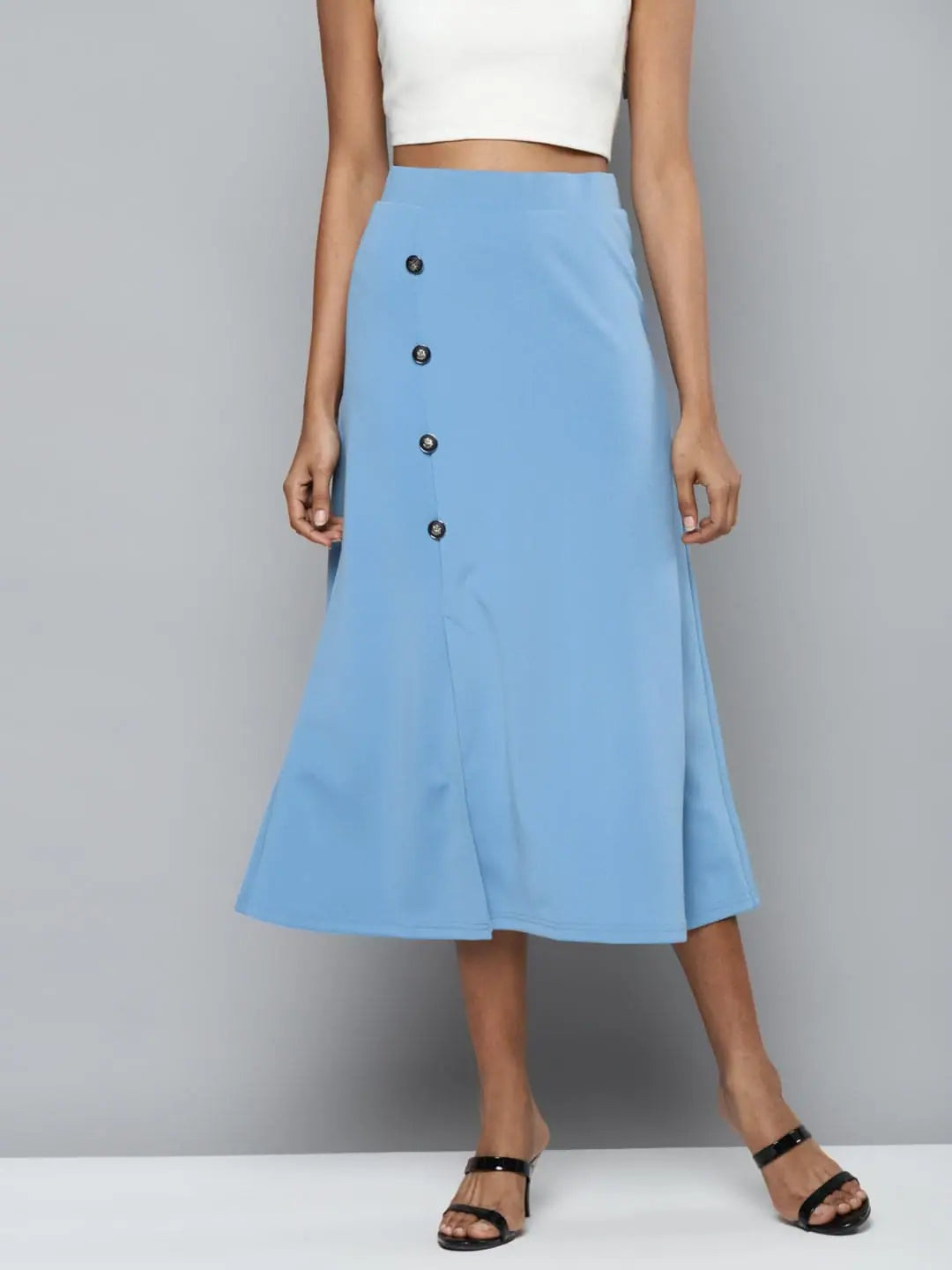 Blue Midi Skirt - Flared Slit Skirt | Women's Western Wear