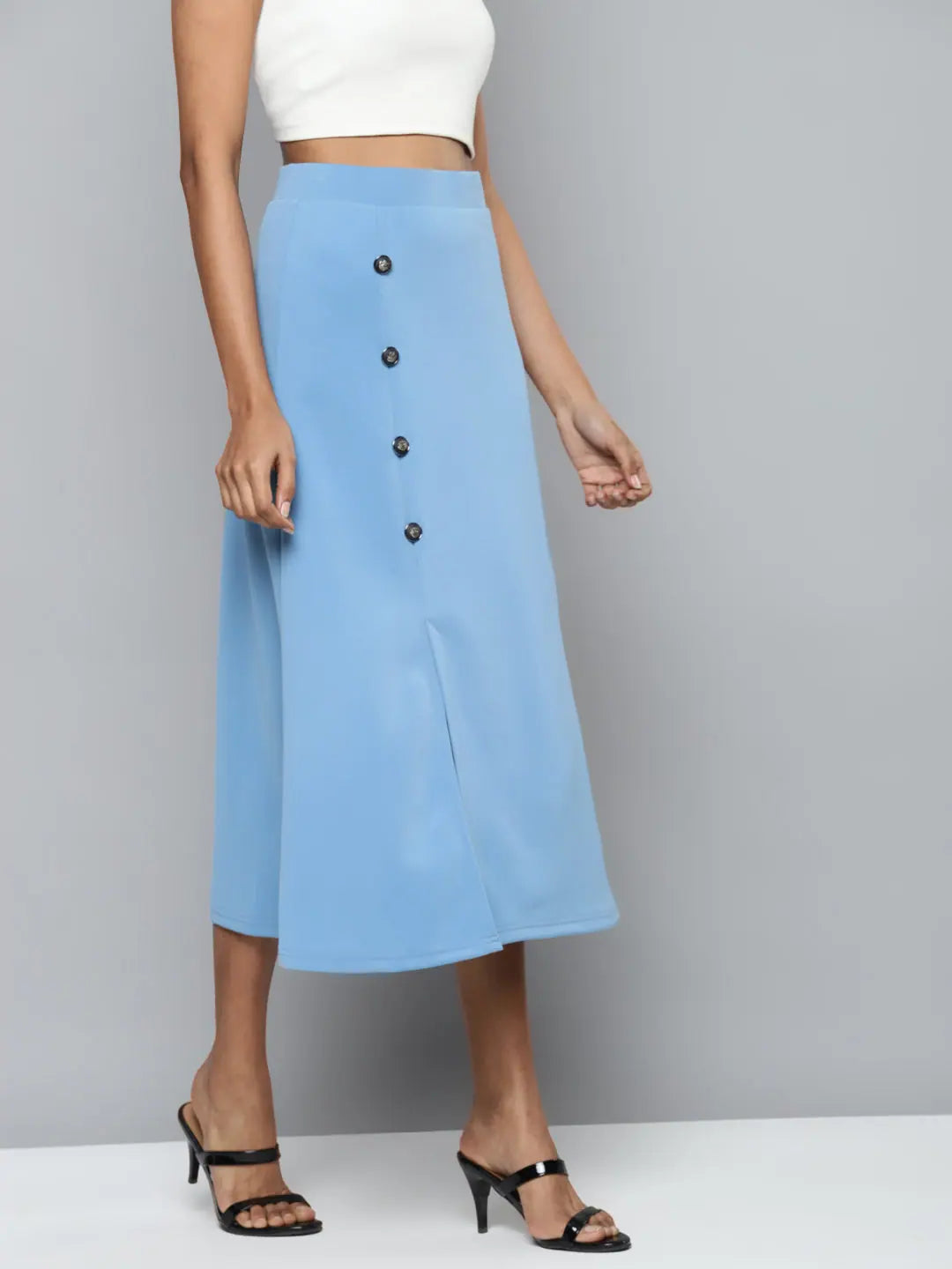 Blue Midi Skirt - Flared Slit Skirt | Women's Western Wear