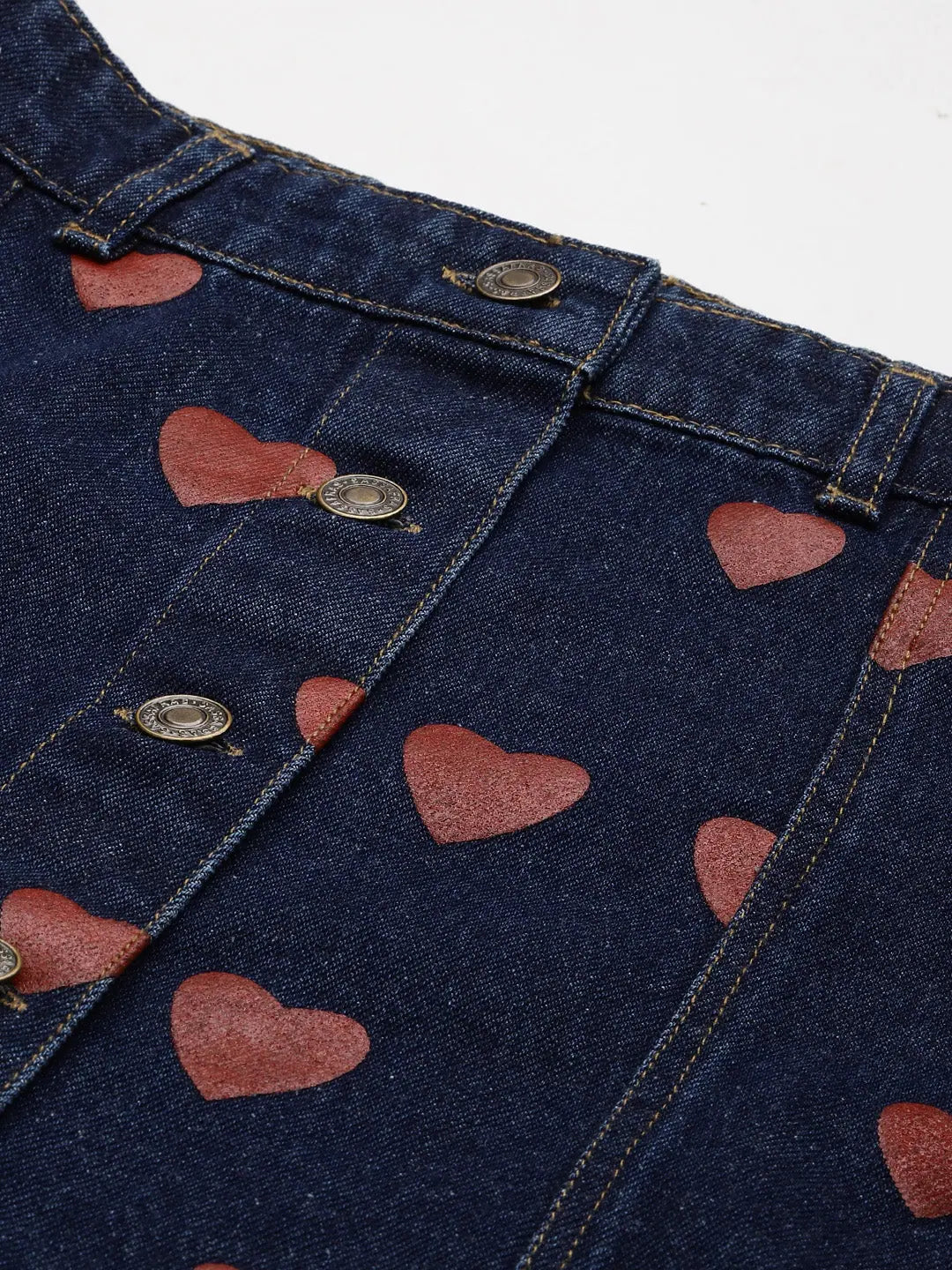 Blue Denim Red Heart Print Mini Skirt | Women's Fashion