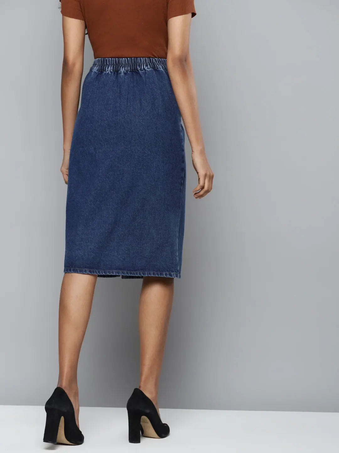 Blue Denim Pencil Midi Skirt | Women's Lehenga for Women
