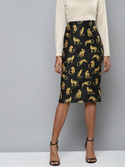 Black Scuba Cheetah Print Pencil Skirt