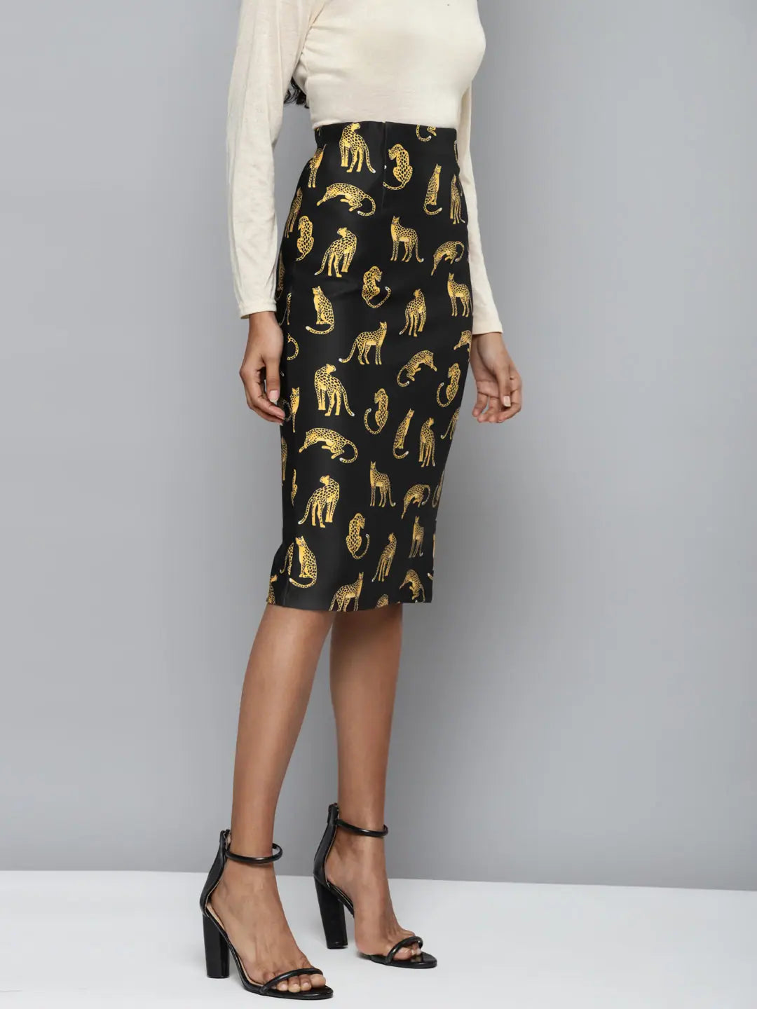 Black Cheetah Print Pencil Skirt | Women's Designer Skirt