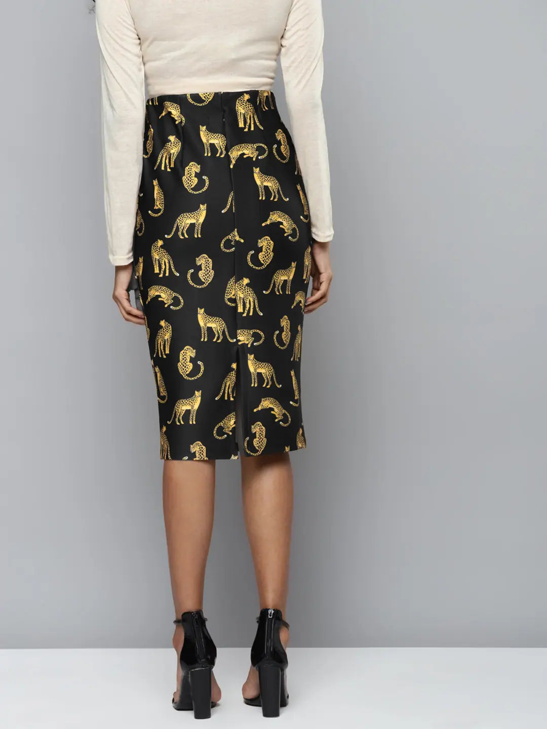 Black Cheetah Print Pencil Skirt | Women's Designer Skirt