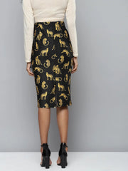 Black Scuba Cheetah Print Pencil Skirt