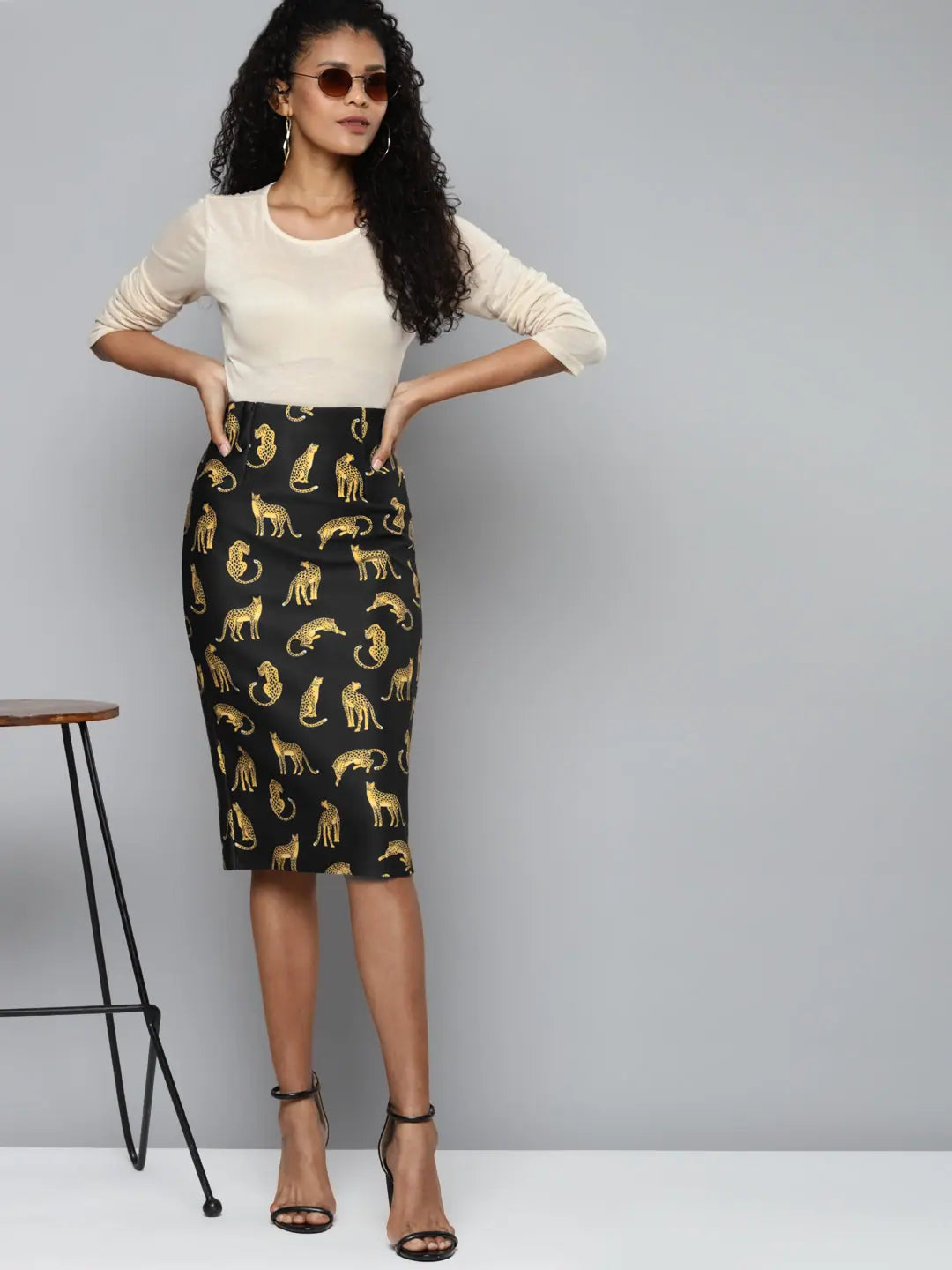 Black Cheetah Print Pencil Skirt | Women's Designer Skirt