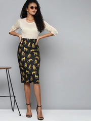 Black Scuba Cheetah Print Pencil Skirt