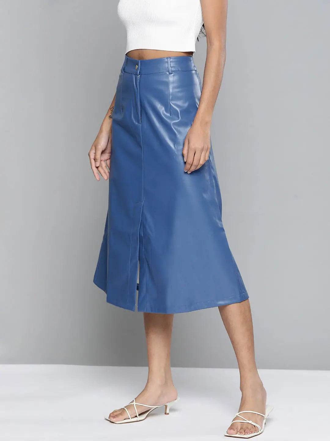 Royal Blue PU A-Line Skirt | Women's Designer Fashion