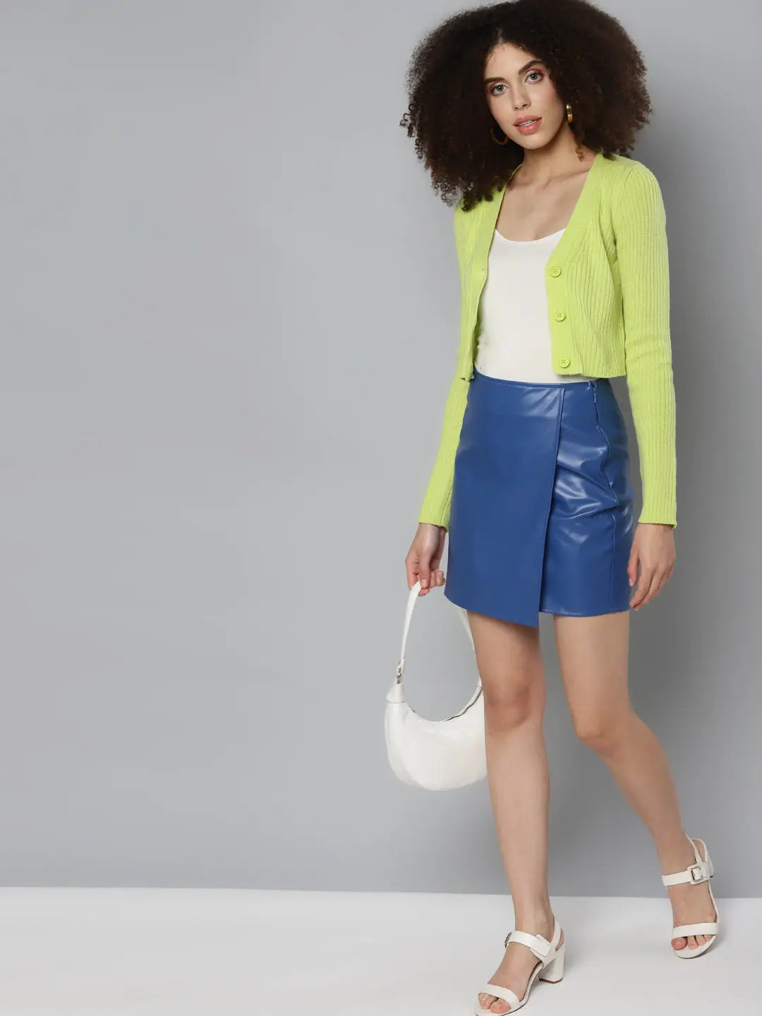 Royal Blue PU Wrap Mini Skirt - A-Line Mini Skirt