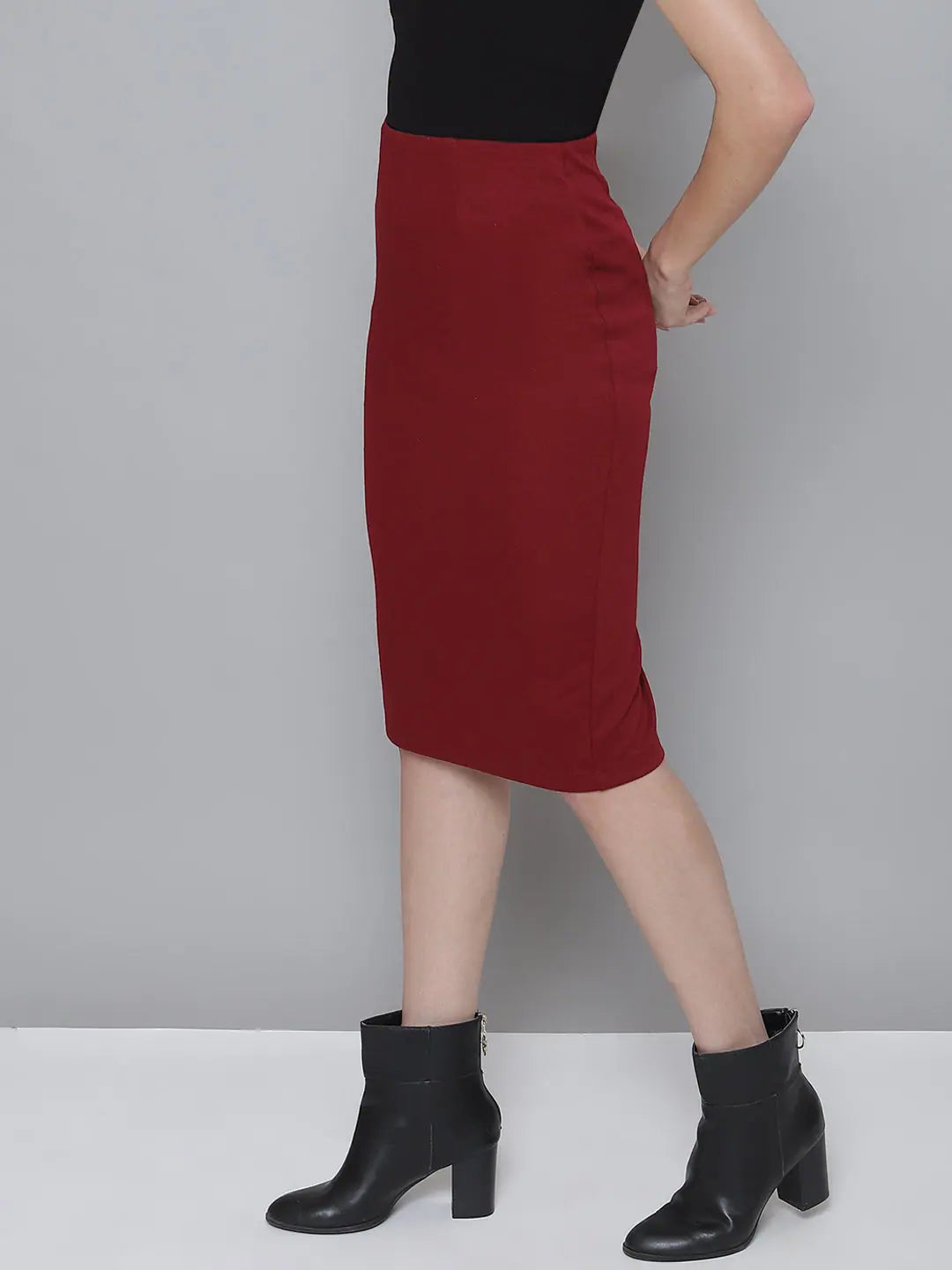Maroon Rib Pencil Skirt - Women's Western Clothing | [Brand Name]