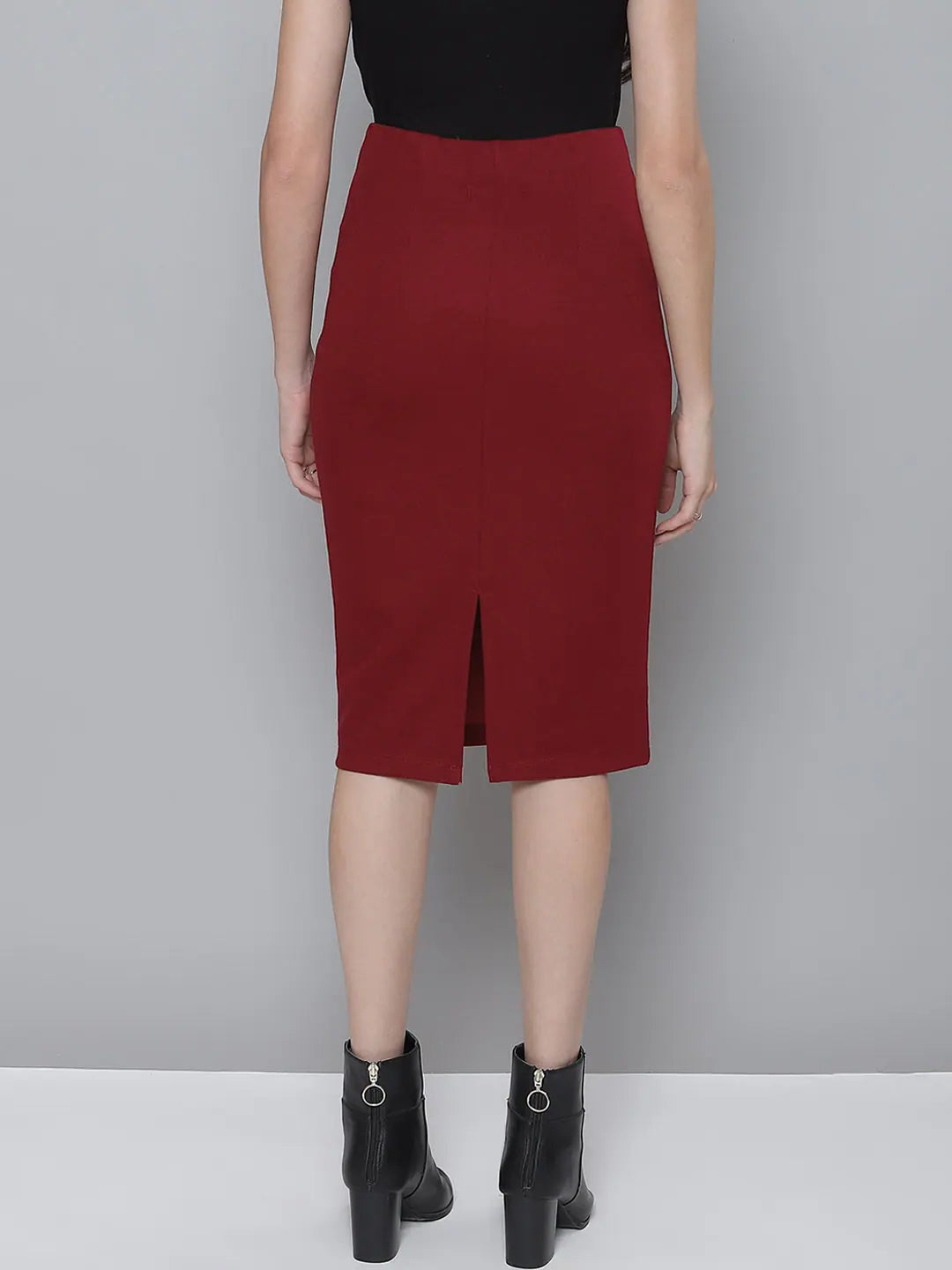 Maroon Rib Pencil Skirt - Women's Western Clothing | [Brand Name]
