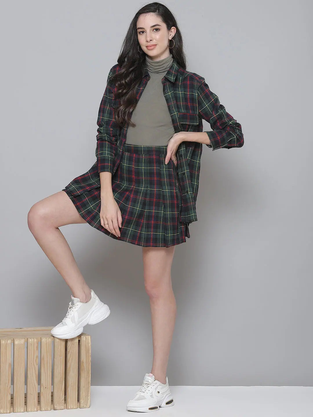 Green Plaid Check Mini Skirt | Women's Western Clothing