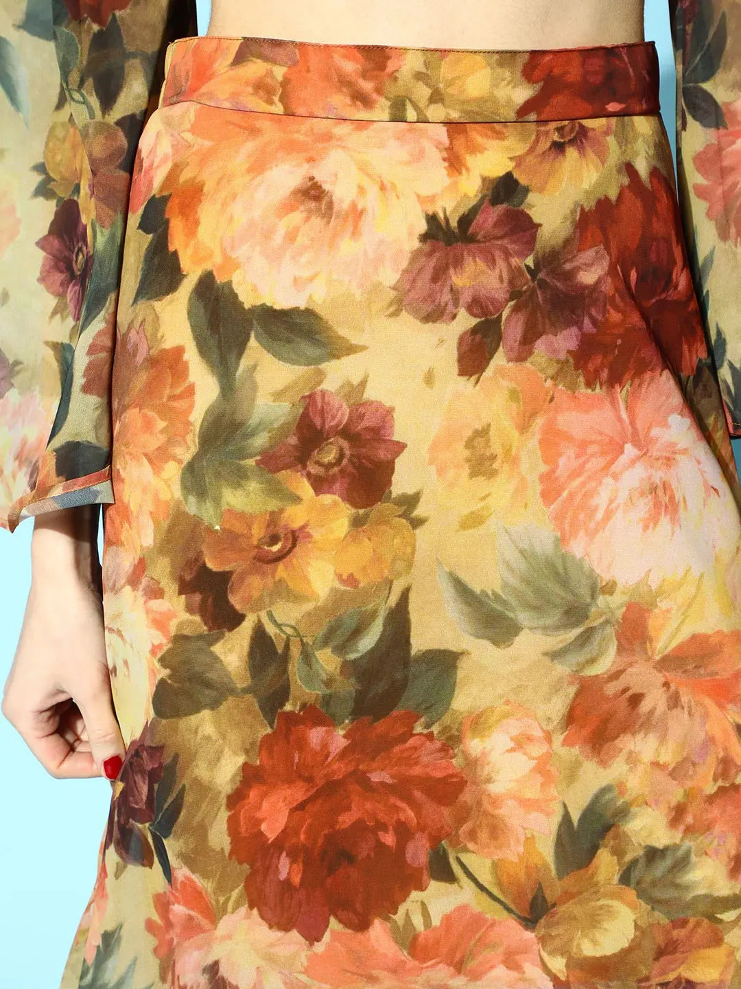 Rust Floral High Low Skirt - Women's Lehenga Look