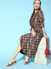 Black Ditsy Floral Wrap Skirt