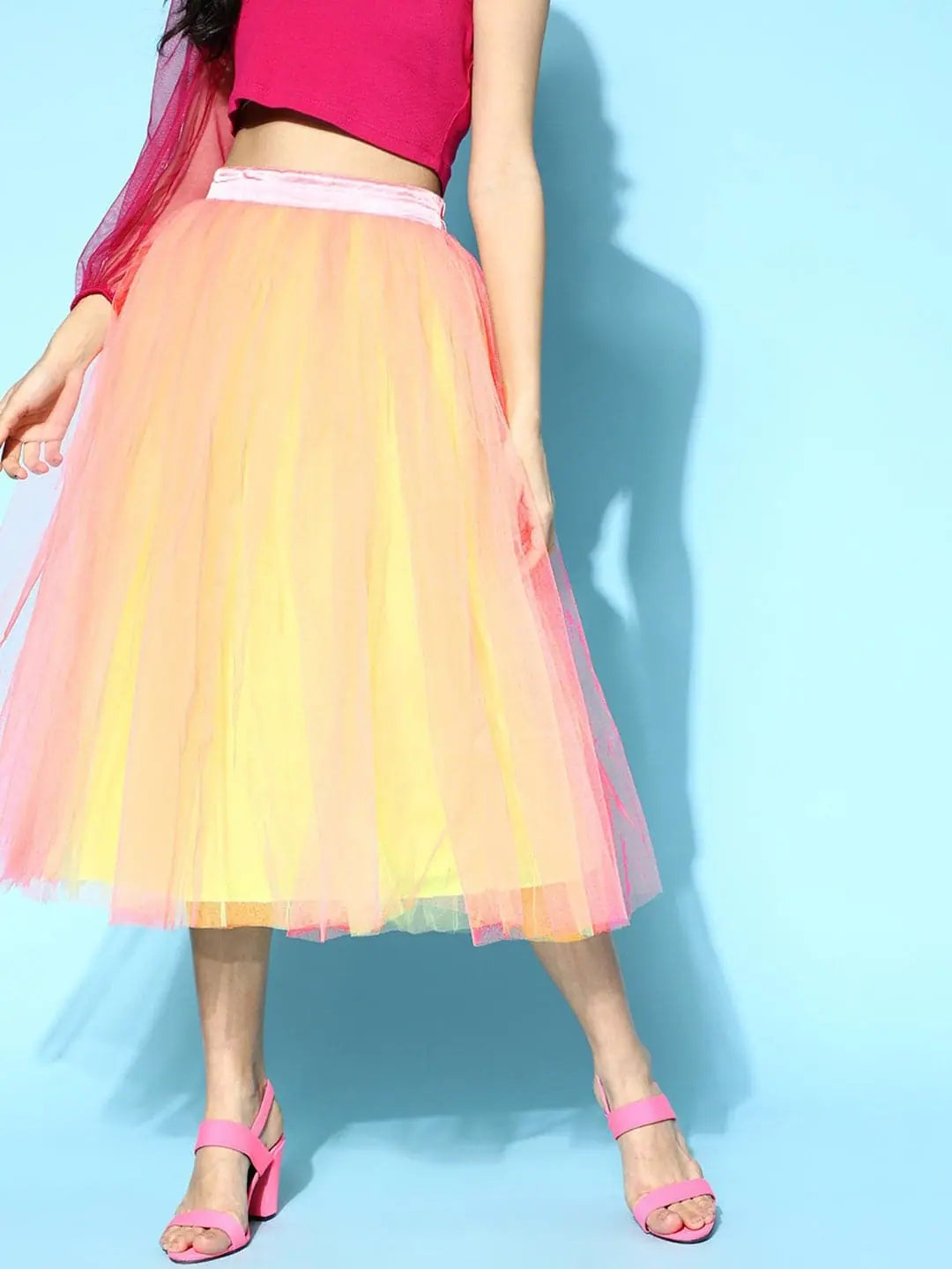 Yellow & Pink Tulle Skirt - Women's Western Wear Outfits