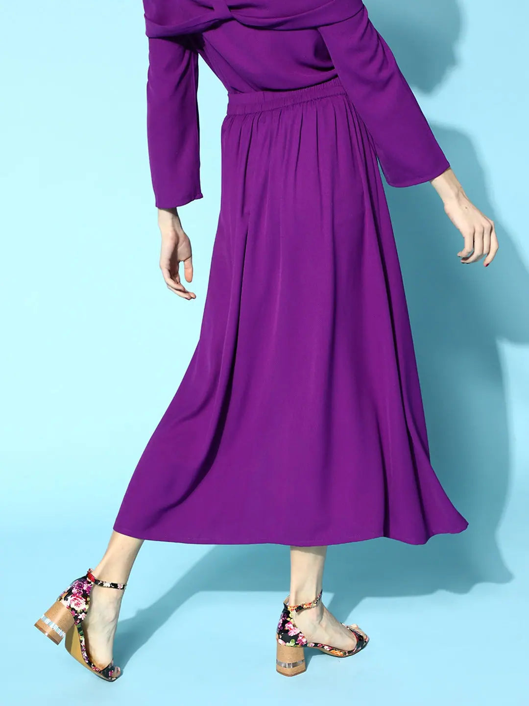 Purple Ruched Skirt - Side Slit A-Line Skirt for Women