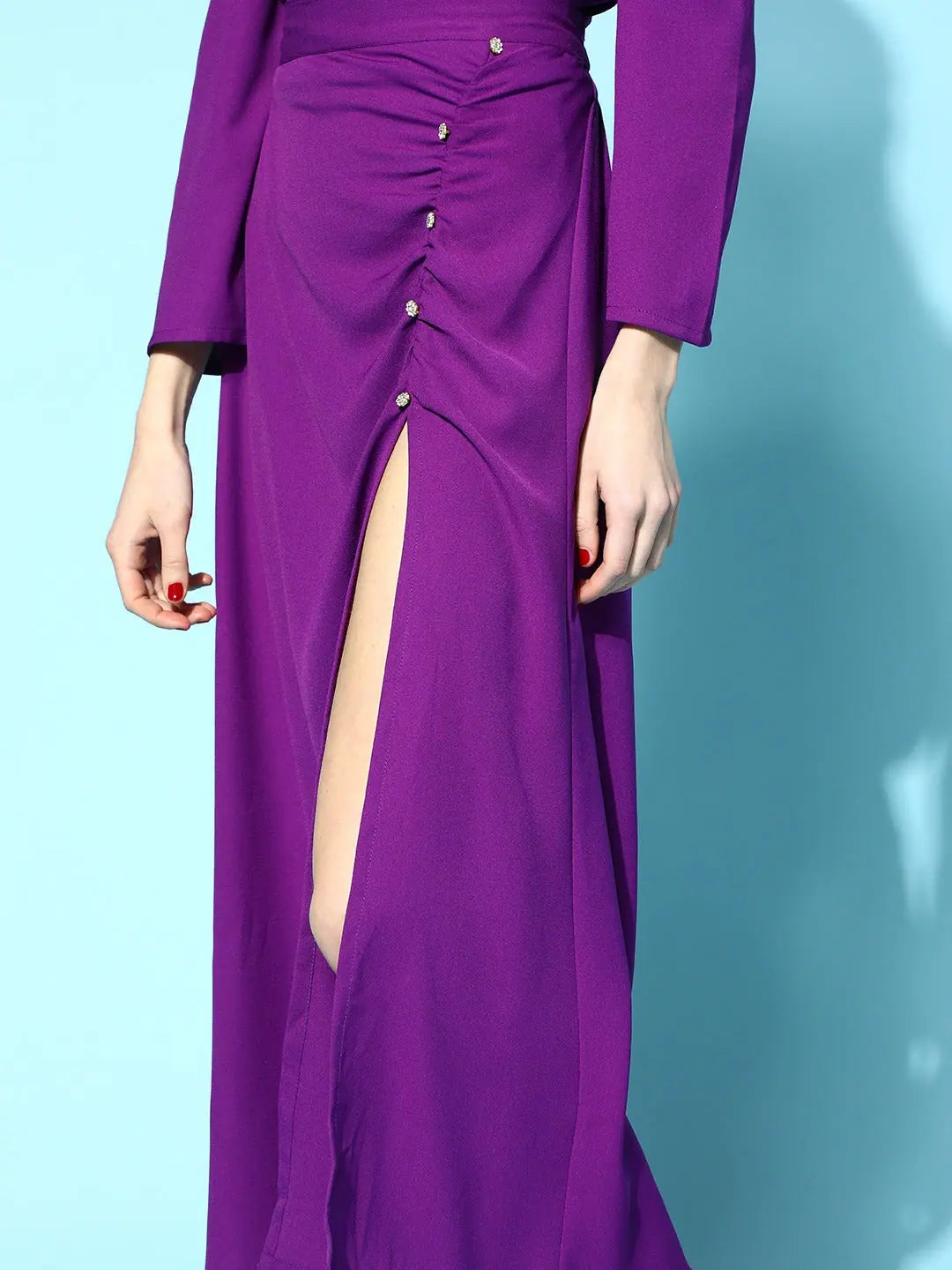 Purple Ruched Skirt - Side Slit A-Line Skirt for Women