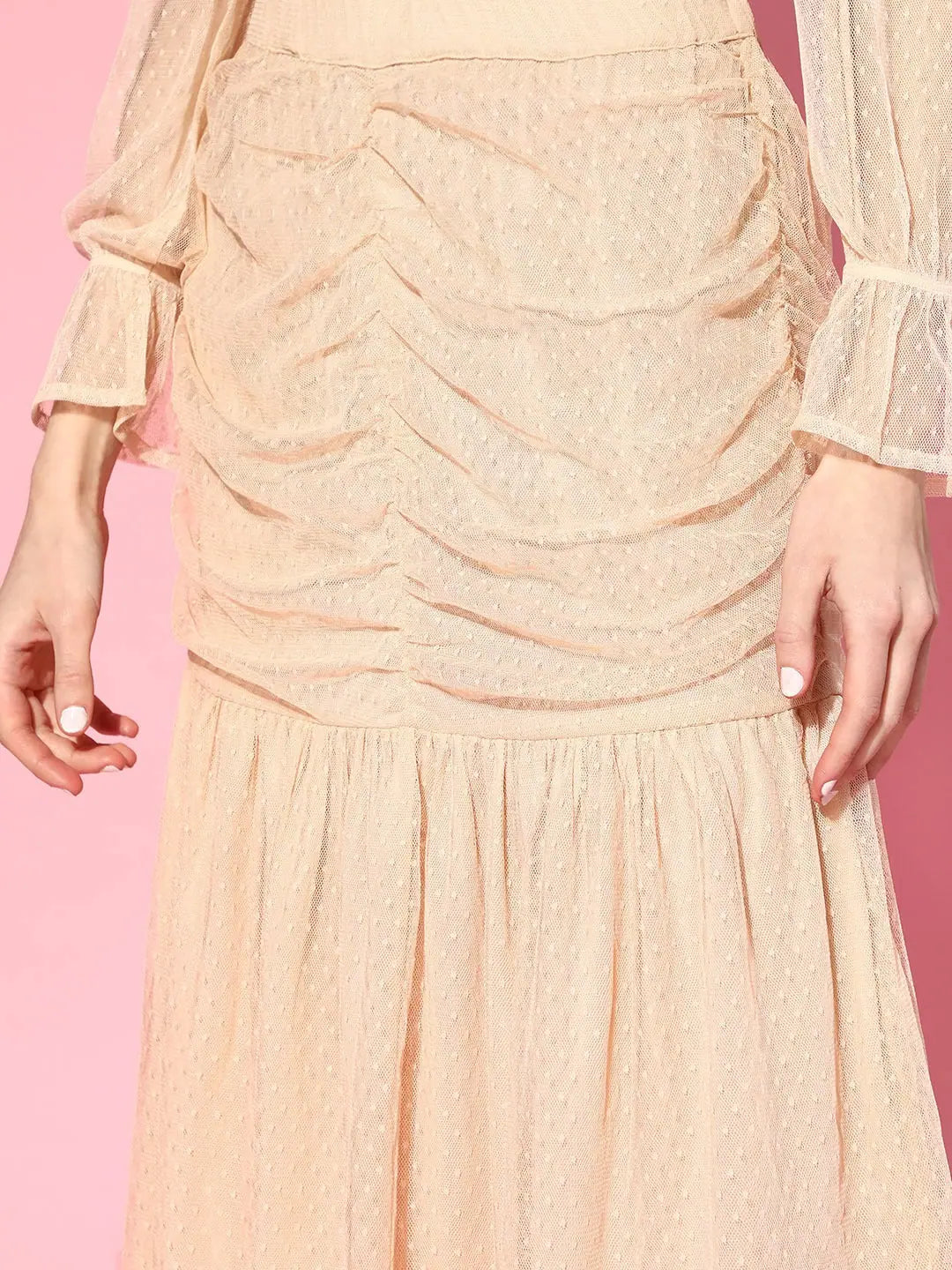 Nude Swiss Dot Mesh Skirt - Women's Western Wear Midi Skirt