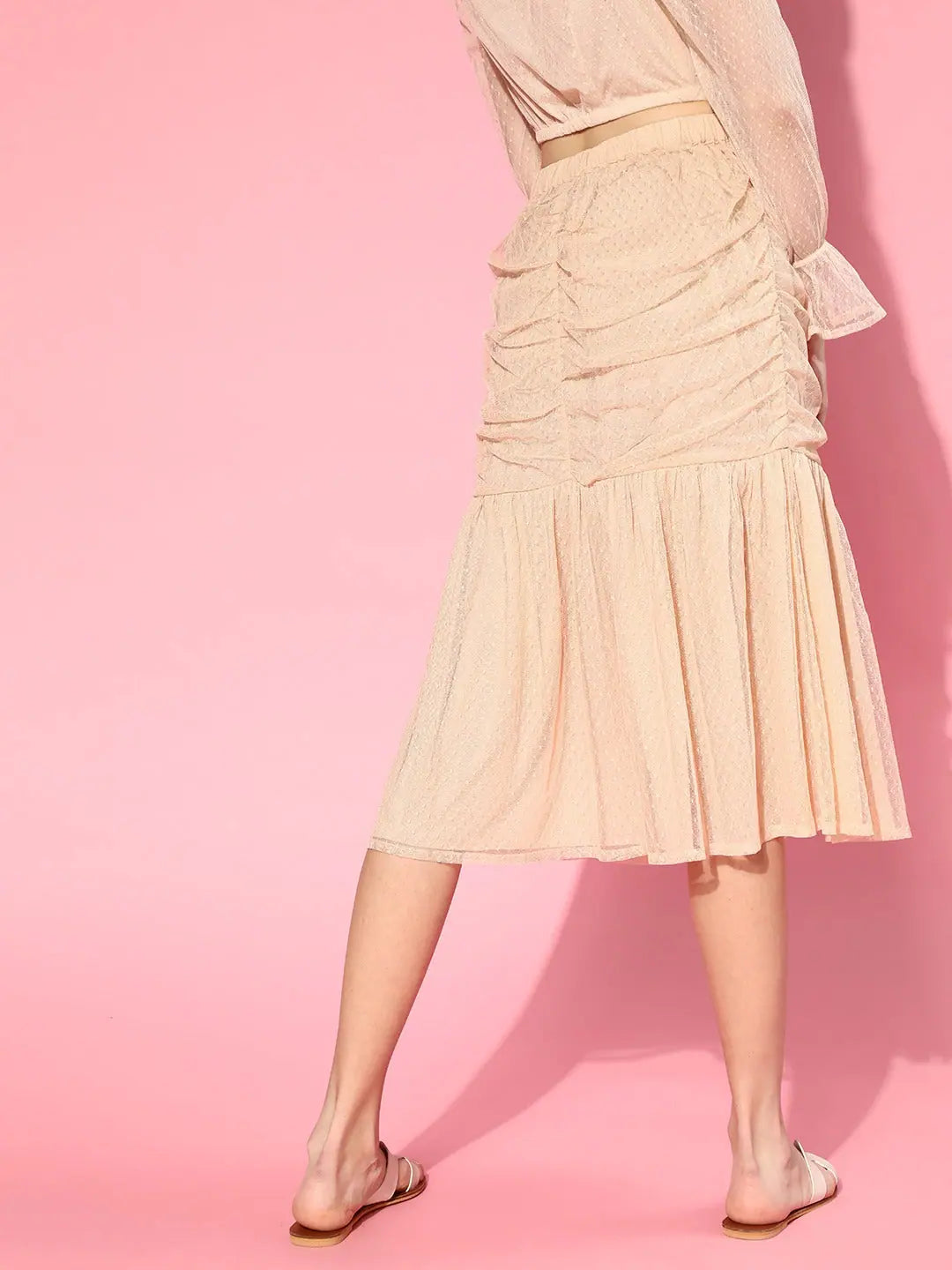 Nude Swiss Dot Mesh Skirt - Women's Western Wear Midi Skirt