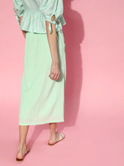 Women Mint Green Side Ruched Skirt