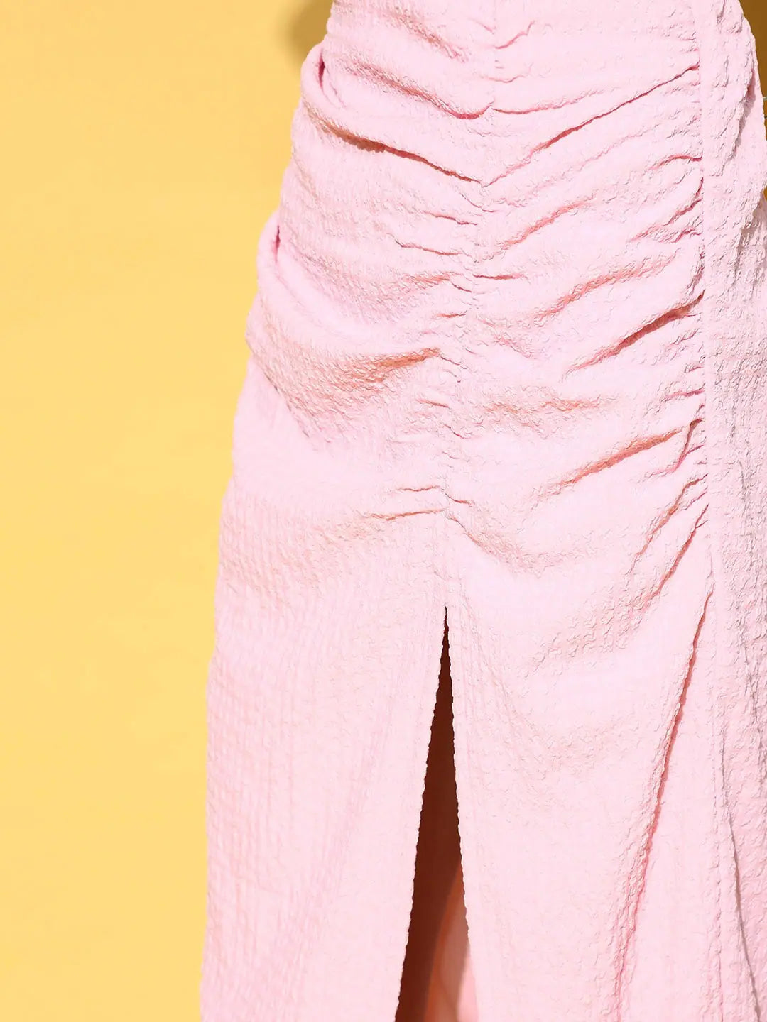 Women's Pink Ruched Midi Skirt - Stylish Western Wear