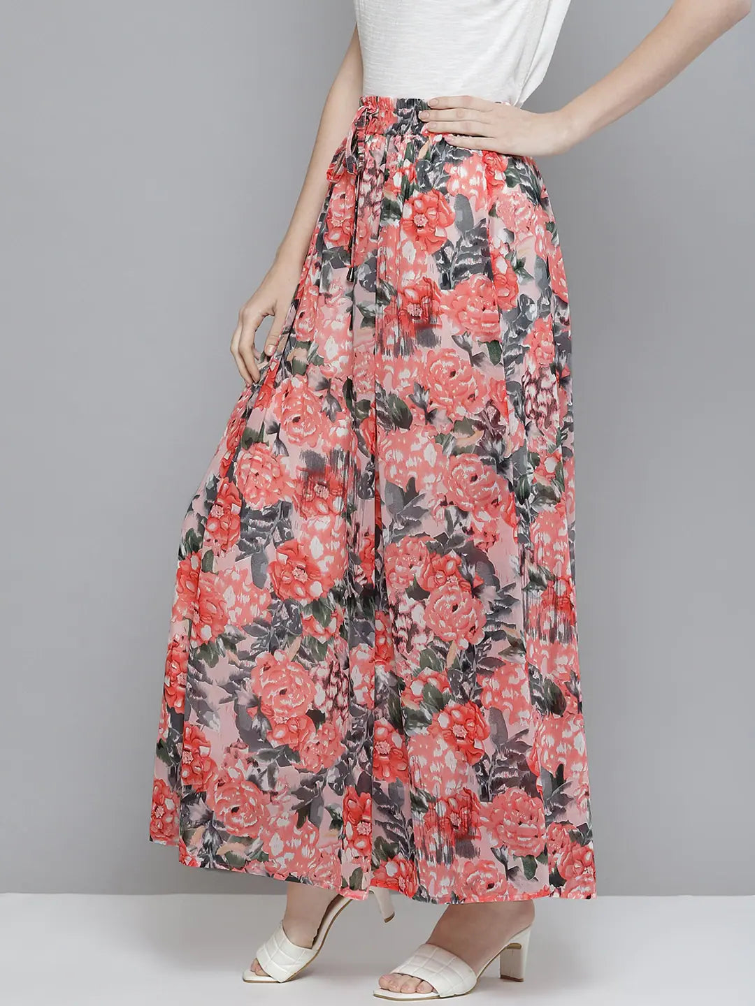 Women Peach Floral Maxi Skirt - Western Wear Clothing