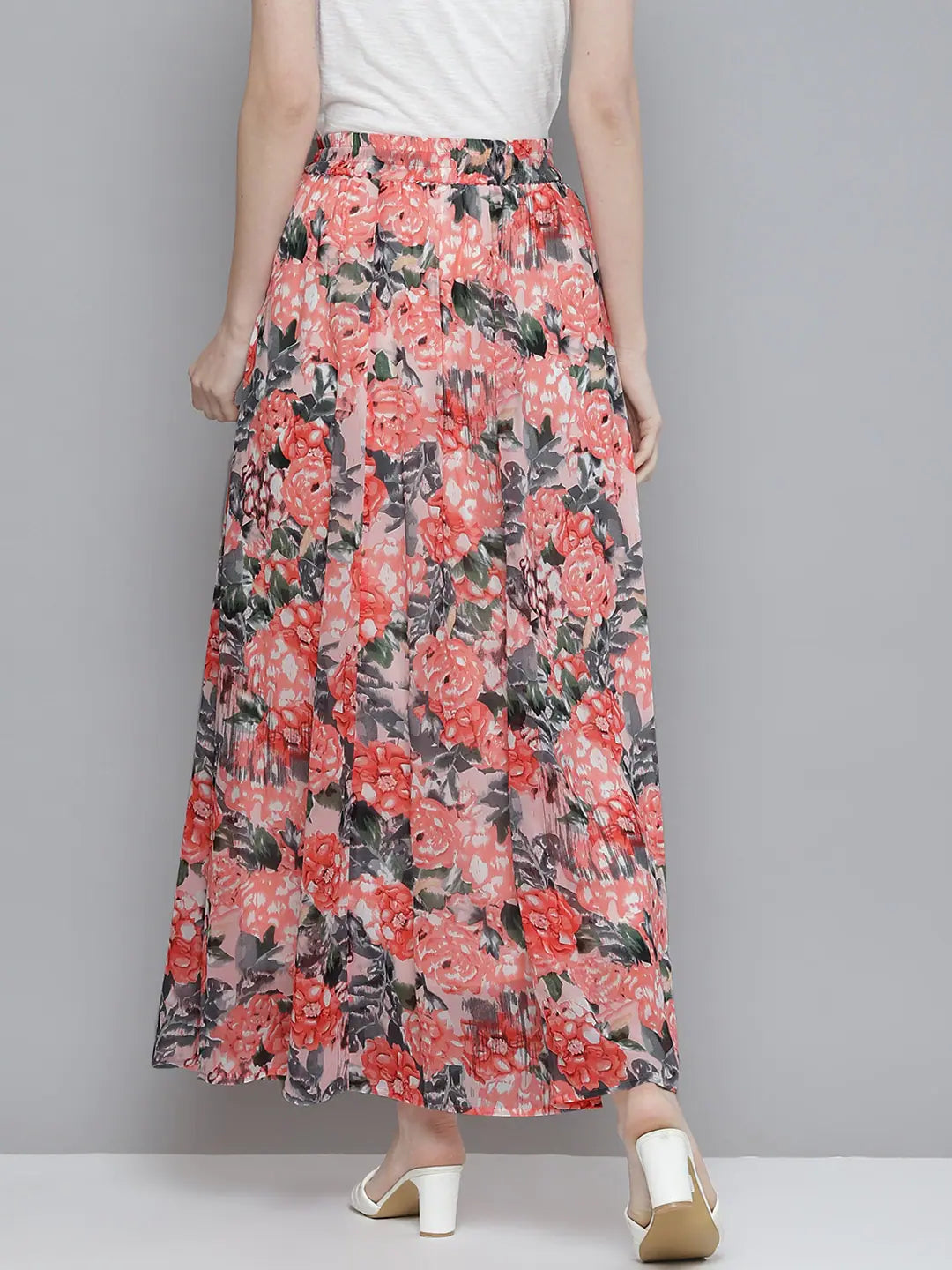 Women Peach Floral Maxi Skirt - Western Wear Clothing