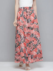 Women Peach Floral Maxi Skirt