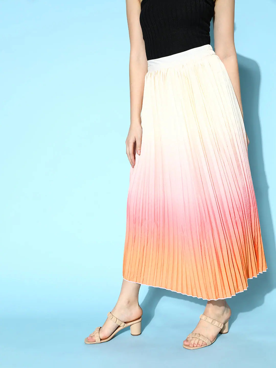Ombre Pleated Skirt - Women's Western Wear | Peach & Orange