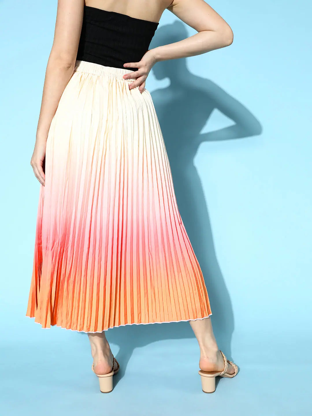 Ombre Pleated Skirt - Women's Western Wear | Peach & Orange