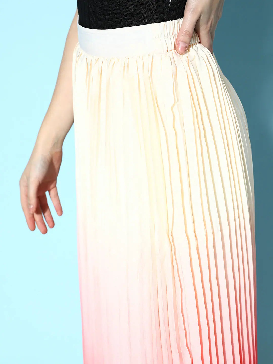 Ombre Pleated Skirt - Women's Western Wear | Peach & Orange