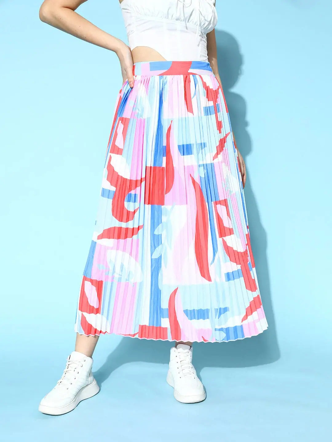 Abstract Print Pleated Skirt - Women's Western Wear