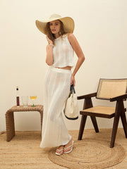 Women Off-White Crochet Straight Maxi Skirt-SFSKRT35018
